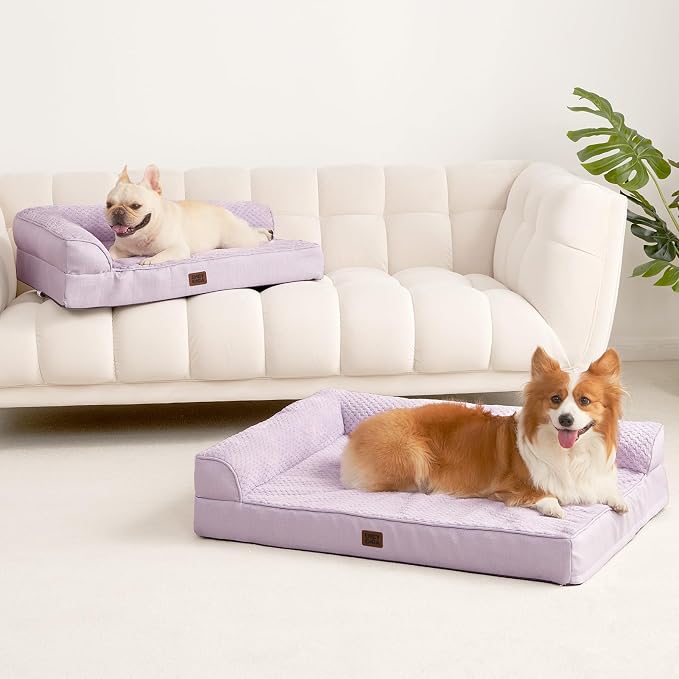 EHEYCIGA Memory Foam Dog Bed, Extra Large Orthopedic Dog Bed, Lilac | Washable Removable Cover, Waterproof Flat Pet Sofa Couch with Nonskid Bottom, 48x35x7.5