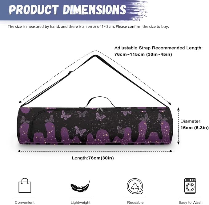 Yoga Mat Bag with Adjustable Shoulder Strap and Handle Zipper, 30in Wide x 6.3in Diameter for Yoga Mat Storage