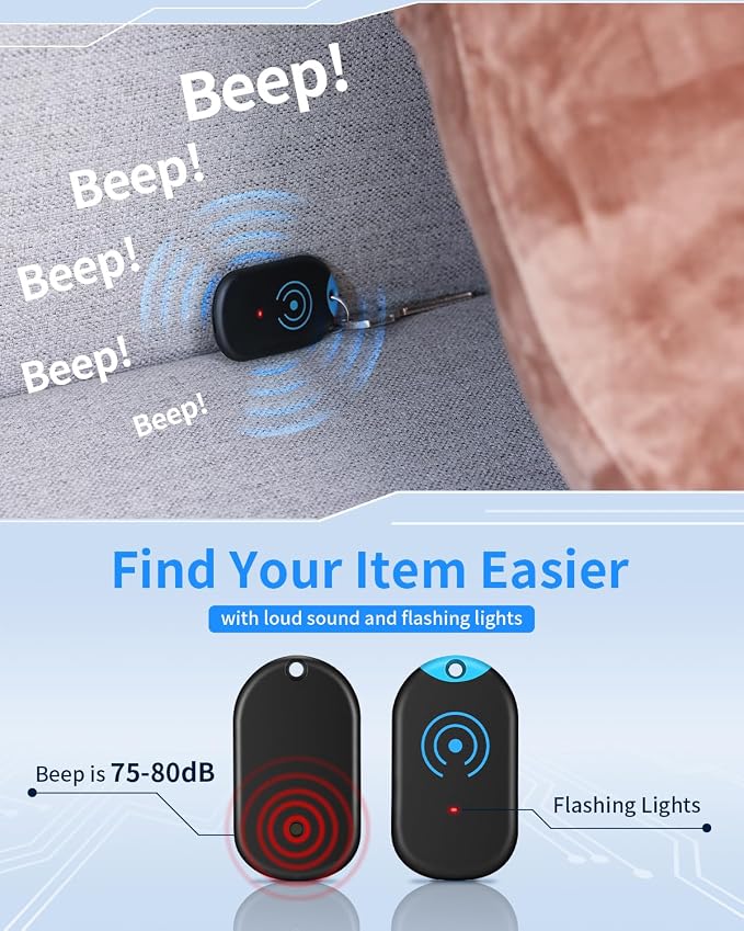 Esky Ultra Slim Key Finder Locator with 80dB Sound and 6 Receivers | Remote Wallet Tracker and Item Locators Beeper Tags for Finding Key, TV Remote, Wallet, Pets and Phone, Gifts for Women