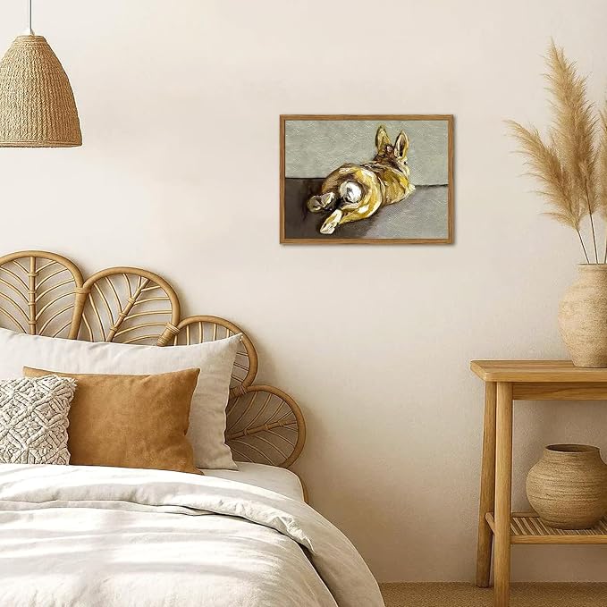Framed Vintage Easter Bunny Wall Art, Cute Rabbit Pictures Wall Decor, Rustic Farmhouse Animal Paintings Canvas Prints Cottagecore Home Decor for Living Room Nursery Bedroom 16x24 inch