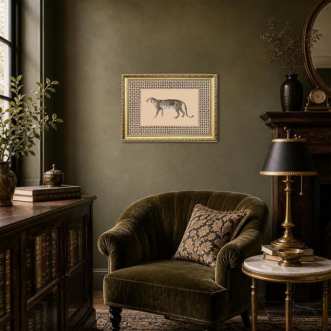 Vintage Leopard Wall Art Cheetah Safari Wall Decor Paintings, Wildlife Animal Poster Canvas Prints Aesthetic for Living Room Bedroom 16x24 inch Gold Framed