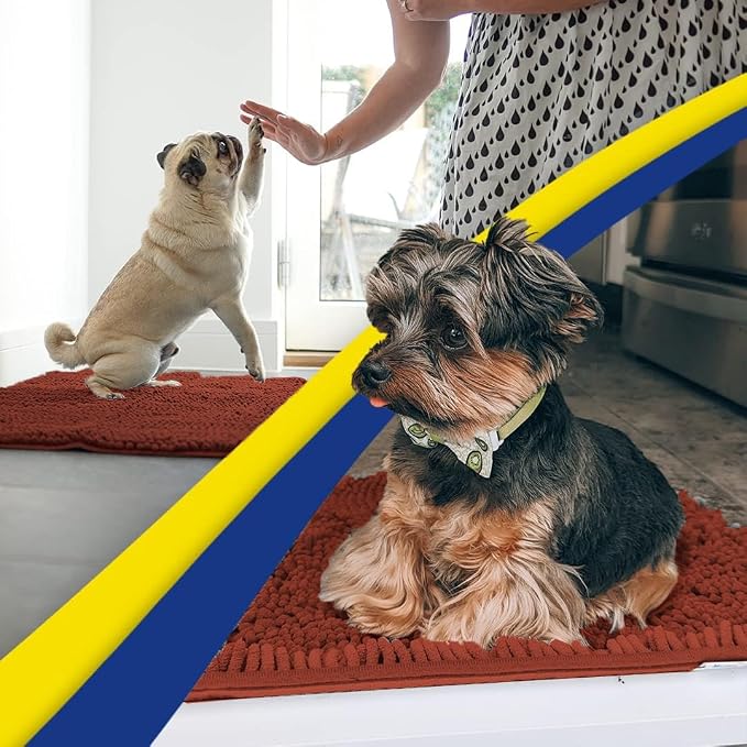 Muddy Mat® | Super Water Absorbent Door Mat Indoor, Microfiber Quick Dry Chenille Entryway Rug, Slip Resistant Front Door Mat, Indoor Mats for Entryway, Machine Washable Pet Rug, Brick Red 48" x 72"