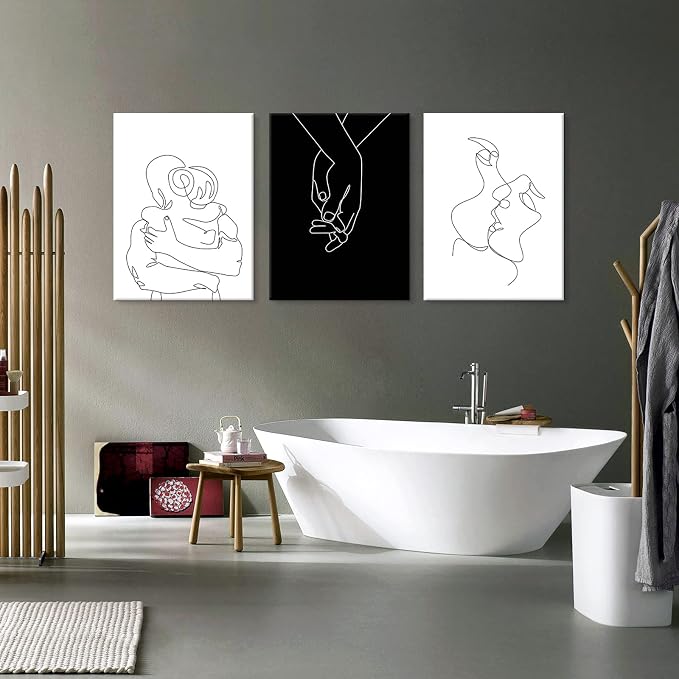 Couples Wall Decor Black and White Canvas Wall Art Minimalist Line Drawing Art Poster Prints Romantic Couple Love Painting Pictures for Bedroom Bathroom Living Room Office Decor 24"x32"