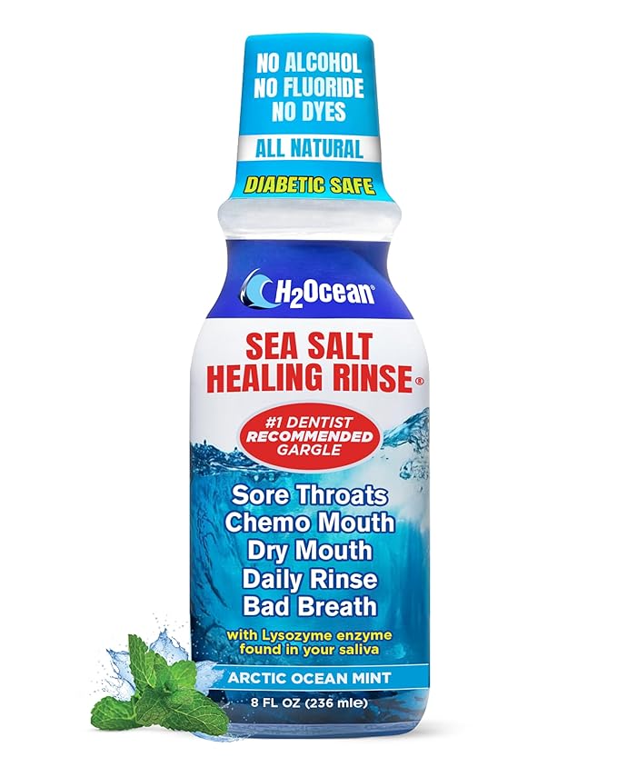 H2Ocean Healing Rinse Mouthwash- Great Tasting Sea Salt & Xylitol Mouth Wash for Fresh Breath & Dry Mouth & Tonsil Stones - Alcohol & Fluoride Free - Arctic Ocean Mint, 8oz