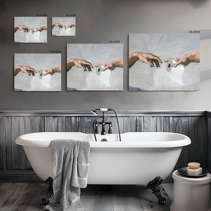 Funny Bathroom Canvas Wall Art, Toilet Paper Humor Poster, 16x20 Inch | Hilarious bathroom comedy decor and modern toilet artwork, gag gift for home, guest bath or office, Humor Style-01