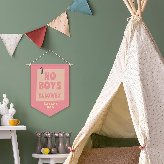 Girls Room Sign Decor Banner,No Boys Allowed Door Sign,Pink Cute Wall Decor for Teen Girls Bedroom Playroom Toddler Little Girl Stuff Wall Hanging Pennant Flag Linen Banner 15x11 Inch