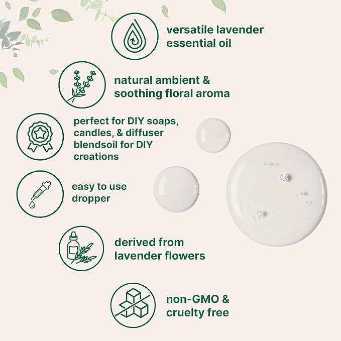 Micro Ingredients Lavender Essential Oil, 8 fl oz | Easy-Use Dropper Bottle | DIY Natural Aromatherapy, Soap, Lotion, Diffuser, Candles, Body & Scalp Massages | Soothing Floral Aroma | Cruelty Free