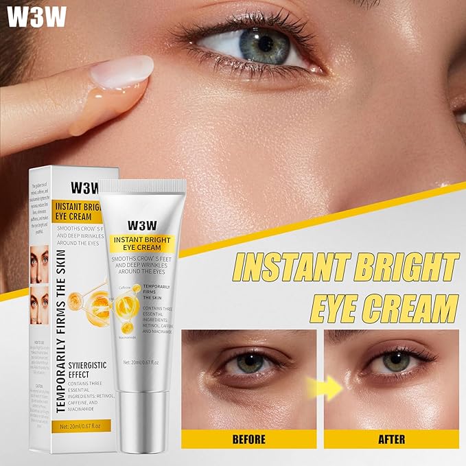 Instant Bright Eye Cream with Caffeine & Retinol - Anti-Aging Eye Cream for Dark Circles, Puffiness & Wrinkles, Brightening & Firming Formula with Niacinamide & Hyaluronic Acid