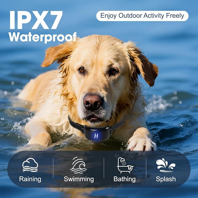 Dog Bark Collar for Large Medium Small Dogs, Automatic Smart Bark Collar, Anti Barking Training Collar with 3 Adjustable Sensitivity Beep Vibration, IPX7 Waterproof Rechargeable,Black