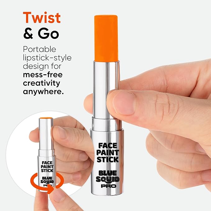 Blue Squid PRO Orange Face Paint Stick - Waterproof Body Paint for Adults & Kids Eye Black Baseball, Softball - Vegan Hypoallergenic Twist-Up Non-Toxic Makeup Stick for Cosplay, Sports & SFX