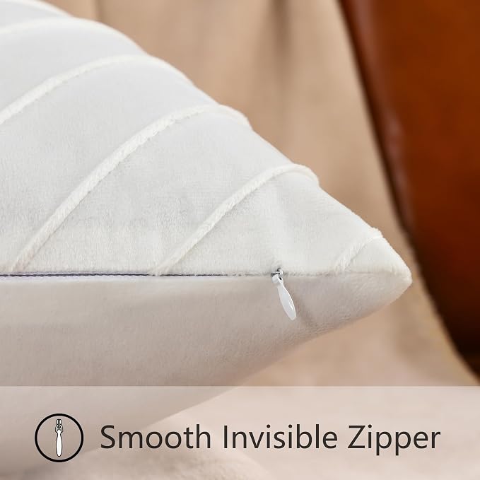 Velvet Throw Pillow Covers 18x18 inch Pack of 2 Gold Decor White | Soft Solid Pillow Covers,Modern Luxury Home Decor,for Couch Chair Sofa Bedroom Livingroom,Hidden Zipper,Ideal Gift,Easy Care