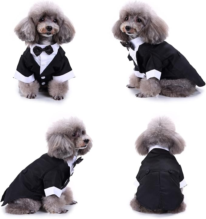 Dog Tuxedo with Bow Tie, Formal Wedding Suit for Small Medium Puppy Dogs | Pet Outfit Party Birthday Clothes, Dog Groom Attire Costume for Halloween Christmas Graduation Cosplay Photo Shoot, Black XXL