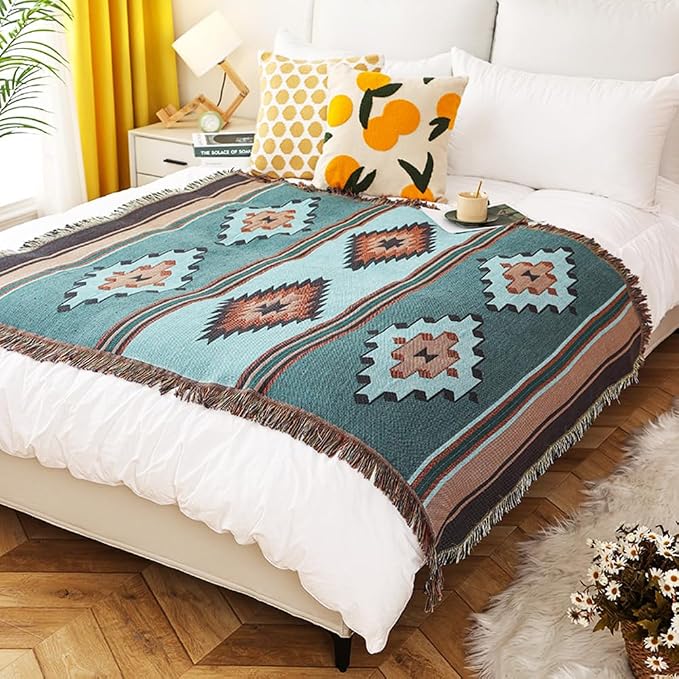 Homesy Aztec Throw Blanket Native Southwestern Bed Blankets 51"x63" Brown | Southwest Decor,Boho Style,Sofa Chair Cover,Outdoor Beach Car Tent Travel Camping Use,Tapestry,Reversible and Tassels