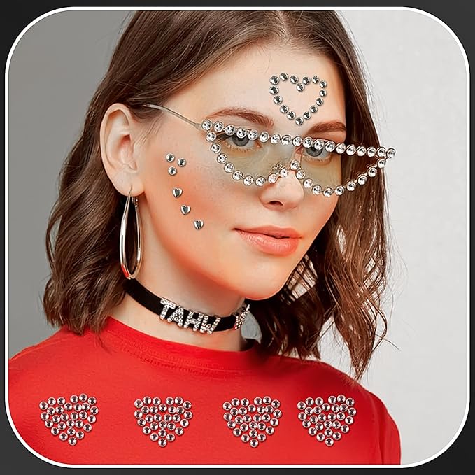 3 Sheers Self Adhesive Heart Stickers White Heart Rhinestone Sticker Face Jewel Stick on Face Makeup Sticker for Valentine's Day Acrylic Crystal Pearls for Body Face Nails Crafts Decoration