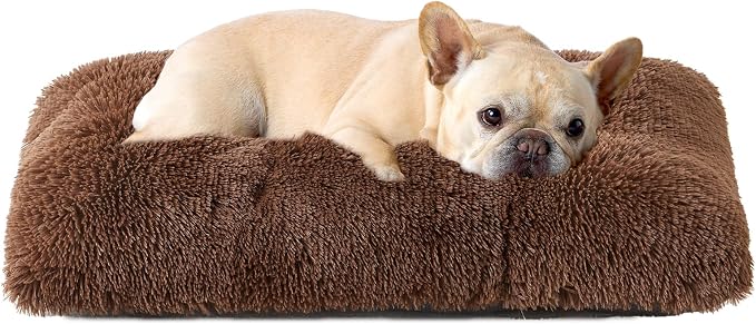 EHEYCIGA Fluffy Dog Crate Bed for Medium Dogs, Plush Crate Pad, Coffee | Calming Anti Anxiety Medium Dog Bed, Washable Soft Warm Faux Fur Crate Mat with Non-Slip Bottom