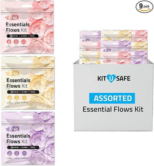 Essential Flows Period Kit - Assorted Colors with Pads, Liners & Wipes (9, Regular)
