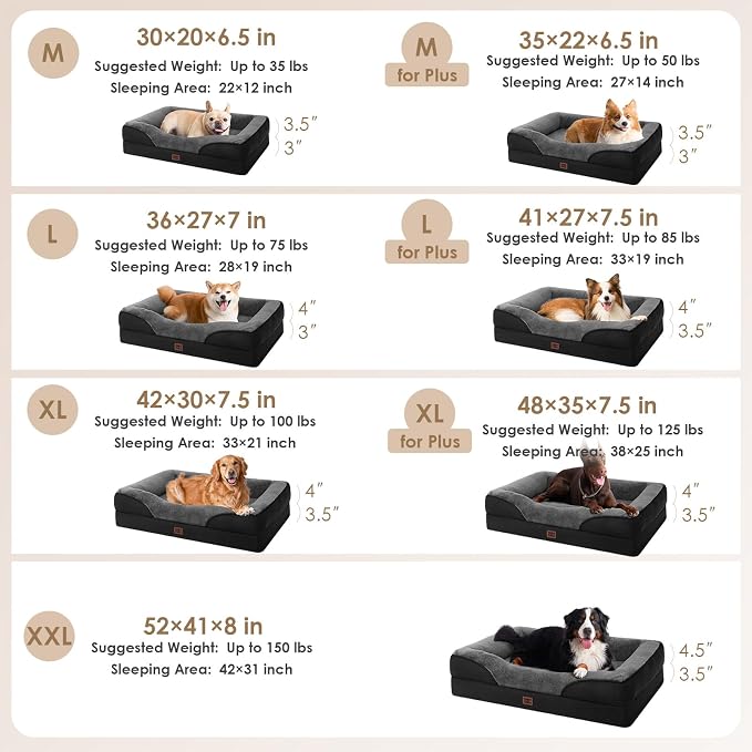 EHEYCIGA Orthopedic XL Dog Bed for Large Dog, Memory Foam Dog Couch | 48x35 Inch Extra Large Sized Dog Sofa with Sides, Waterproof Liner & Washable Removable Cover, Bolster Pet Couch