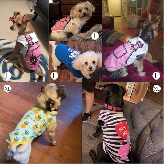SATINIOR 6 Pcs Dog Clothes Printed Doggie Shirts Puppy T-Shirts Cute Pet Cotton Clothes Doggie Shirt for Small Medium Dog Apparel Summer Christmas(S)