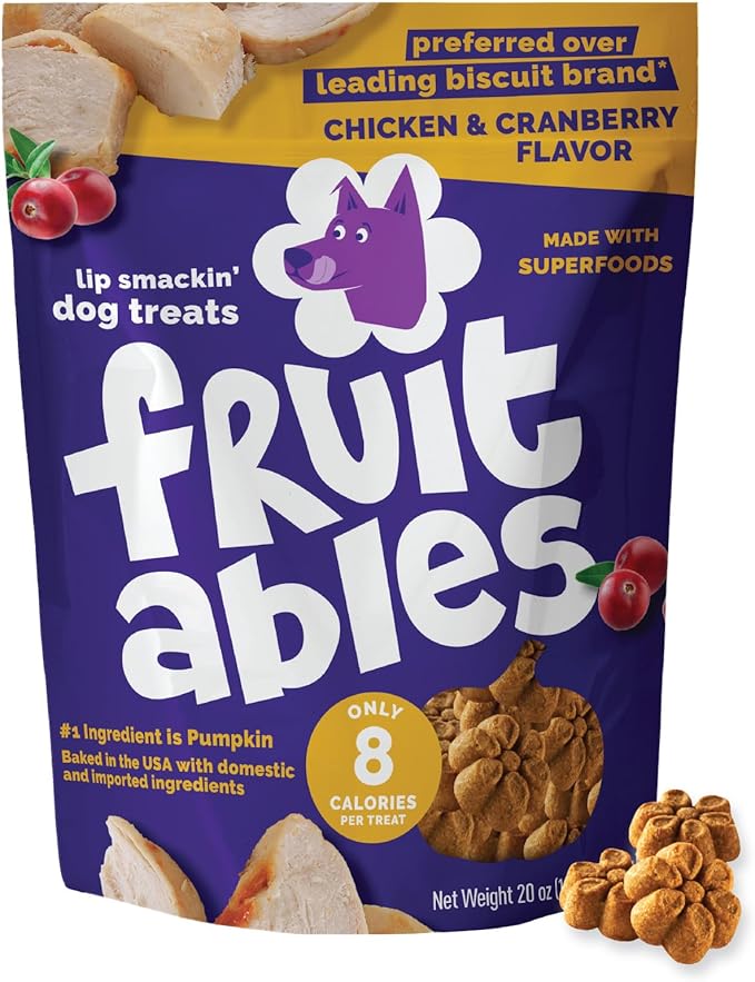 Fruitables Baked Dog Treats, Low Calorie Treats, Chicken & Cranberry, 20oz | Healthy Dog Treats, Training Treats, Crunchy Dog Biscuits, Limited Ingredient Recipe, Healthy Puppy Snacks, Made in USA