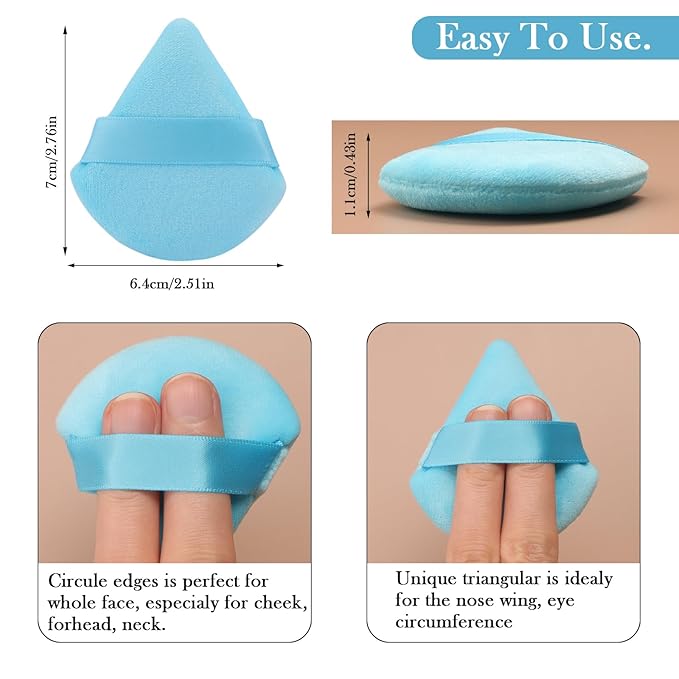 Powder Puff Daubigny 6 PCS Makeup Puff Face Soft Triangle Powder Puffs for Loose Powder Mineral Powder Body Powder Velour Cosmetic Foundation Sponges Blender Beauty Makeup Tools(Blue)