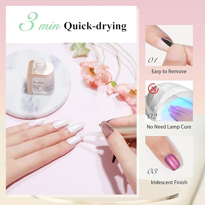 Nail Polish Quick Dry, Aurora Mermaid Effect, Air Dry Shimmer Pearl Nail Polish 12ML Nail Lacquer for Nail Art Fast Dry Fingernail Polish 1PC
