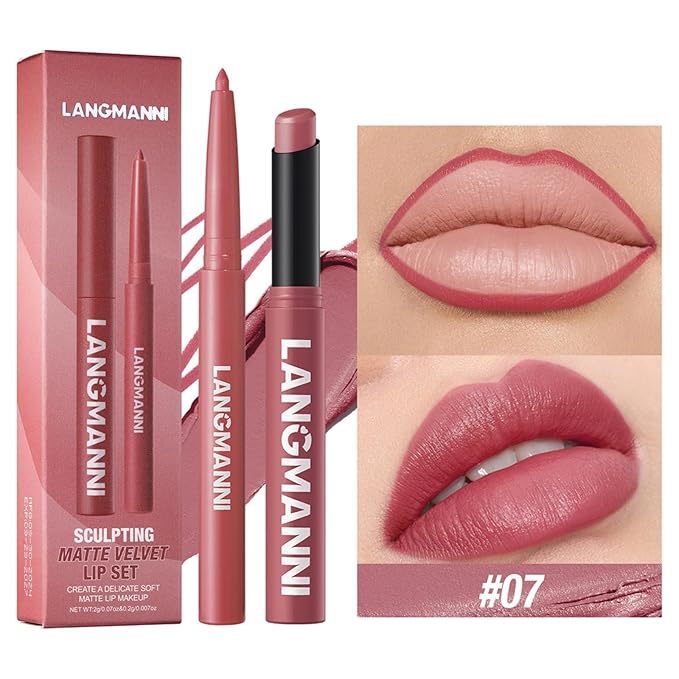 Lip Liner & Lipstick Set (12 Shades) - Long-Lasting, Waterproof & Transfer-Proof Matte Lip Kit, Smooth Creamy Texture, Bold to Nude Shades for Everyday & Party Wear, Ideal for Makeup Lovers (07)