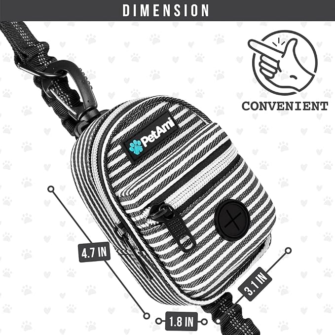 PetAmi Dog Poop Bag Holder for Leash, Pet Waste Bag Dispenser, Stripe Black
