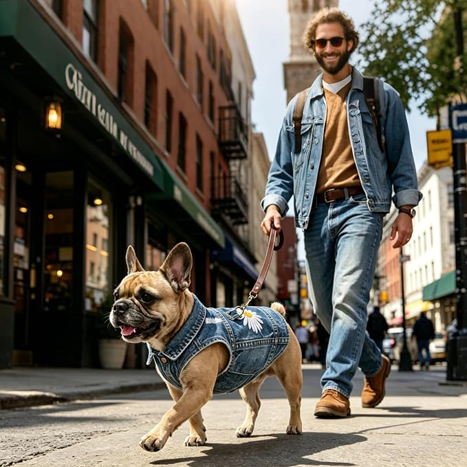Dog Jean Jacket,Blue Denim Vest for Small Pet,Cute Clothes with D-Ring | Soft Washed Cotton Denim Costume,Cool Apparel Dress Shirt for Puppy,Classic Daisy Coat Outfit for Small Dogs Cats Boy Girl