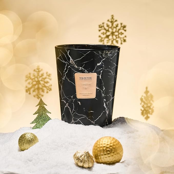 M&SENSE Extra Large Candle 35oz 150H LeatherNight Scented Candle,3 Wick Highly Scented Jar Candle, XL Candles Gift for Women and Men