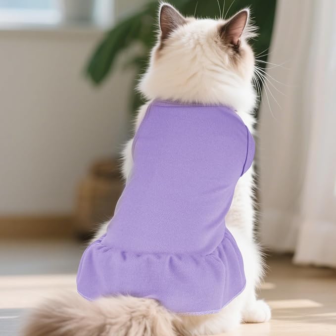 2 Pcs Dog Dresses Cat Skirt Solid Color Dog Clothes Summer Sleeveless Puppy Girl Clothes for Small Pet Dogs Cats (Pink,Light Purple, Large)