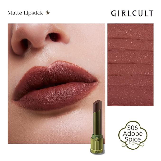 GIRLCULT Matte Lipstick – Long Lasting Velvet Finish, Smudge Proof & Lightweight Lipstick for Women, Transfer Proof One-Swipe Color, Gift for Her (S06)