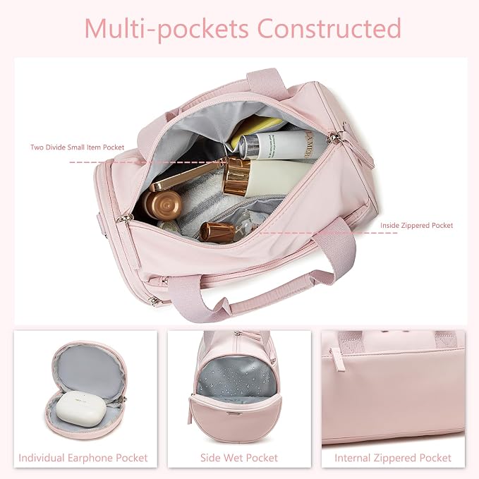BTOOP Mini Gym Bag for Women, 12-Inch Small Duffle Bag with Wet Pocket and Coin Purse, Lightweight Water-Resistant Workout Bag for Yoga, Pilates, Dance and Travel (Pink)