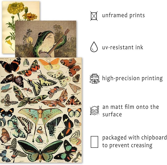 16 PCS Vintage Wall Art Decor, Botanical Cottagecore Wall Collage Kit for Bedroom, Farmhouse Posters for Room Aesthetic, Wall Prints Pictures for Living Room, Rustic Dorm Gallery Home Decor