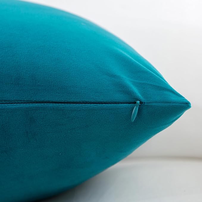 Velvet Decorative Throw Pillow Covers, Soft Square Cushion Case Home Decor for Living Room Couch Bed Sofa, Set of 2 Pack, Teal, 16x16 Inch