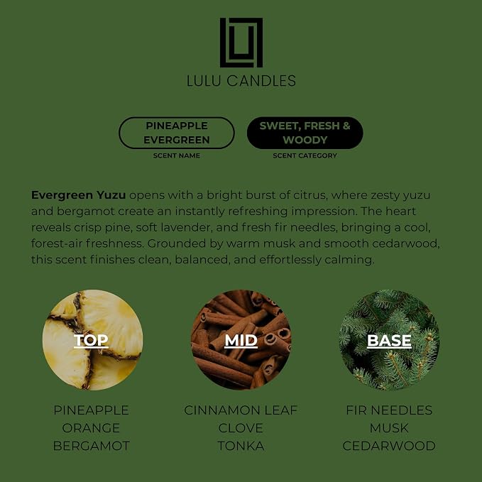Lulu Candles | Pineapple Evergreen | Luxury Scented Soy Jar Candle | Hand Poured in The USA | Highly Scented & Long Lasting (11 Oz.)