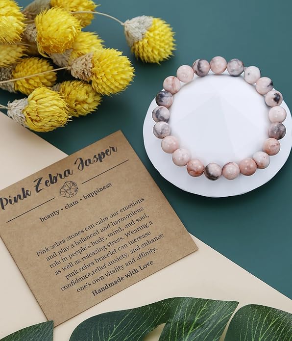 BOMAIL Natural Stone Bracelet for Women Men - 8MM Semi-Precious Gemstone Beaded Bracelet Healing Crystal Stretch Bracelet Yoga Bracelets Jewelry