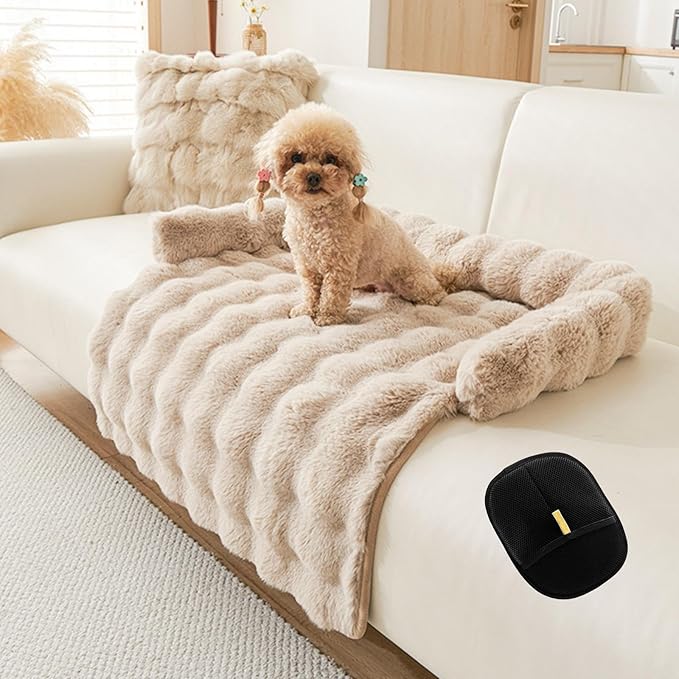 Dog Couch Bed for Dogs & Cats (29.5"x29.5"), Washable Plush Dog Bed for Couch with Bolster, Non-Slip Bottom, Furniture Protector for Sofa, Bed & Car Seat