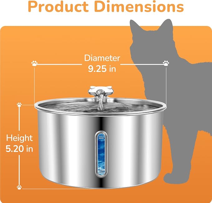 Stainless Steel Cat Water Fountain, 135oz/4L, Ultra-Quiet | Automatic Cat Dog Water Dispenser with Adjustable Pump, 3 Flow Modes, Large Capacity for Multiple Pets