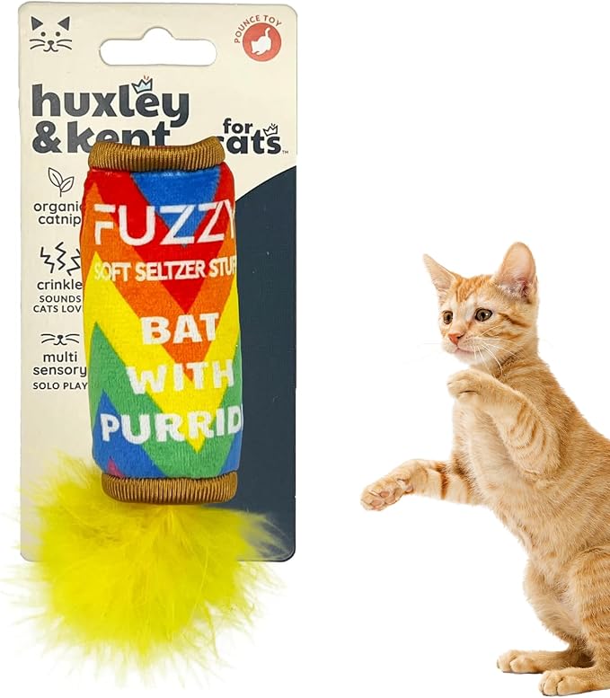 Huxley & Kent Plush Crinkle Catnip Cat Toy, Fuzzy Soft Seltzer