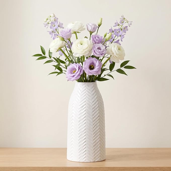 hjn White Vase for Flowers Ceramic Vase for Decor, Modern Decorative Tall Vases for Your Kitchen/Office/Living Room/Bookshelf/Mantel - White Texture(Medium)