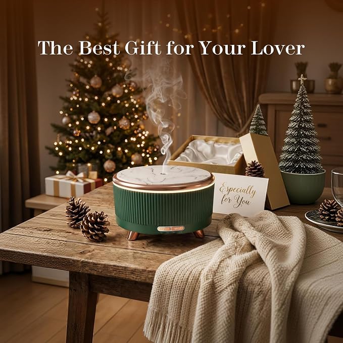 500ML Large Capacity Essential Oil Diffuser, Ultrasonic Aromatherapy Diffuser with 7 Color LED Lights with Remote Control, Cool Mist Humidifier, Timed Mist, Auto Shut-Off (Blue Green)