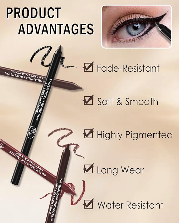 10 Pcs Gel Eyeliner Pencil Set, Black Waterline Waterproof Eye Liner Pencils for Older Women, Long Lasting Smudge Proof Eyeliner Pen Eyeshadow Stick Pack, Matte Creamy Makeup Pen with Sharpener-Set A