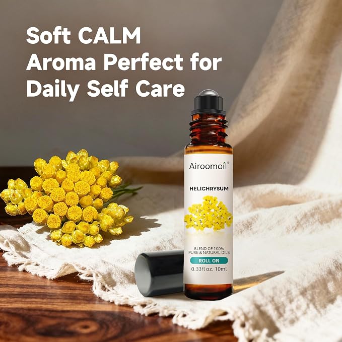 Helichrysum Essential Oil Roll On, Pre-Diluted, Portable, 0.33Oz | Ready-to-Use, Soft Honey-Herbal Scent Oil, for Skin, Aromatherapy, Daily Commute, Evening Wind-Down, Relaxing Herbal Aroma