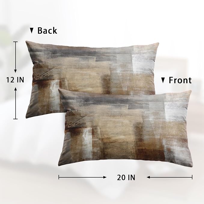Throw Pillow Covers Set of 2, 12 x 20 Inch, Grey Brown Beige | Abstract Modern Art Outdoor Decorative Square Pillow Cases Couch Cushion Case for Couch Bed Sofa Living Room Home Decor