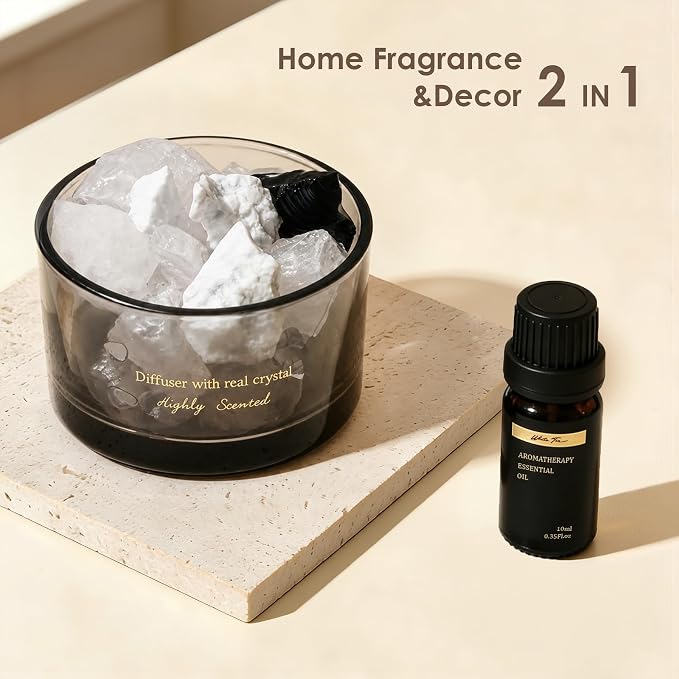 Crystal Stone Aroma Diffuser with Essential Oils for Home, Bathroom, Office, Home Decor & Fragrance 2 in 1, Chic Aromatherapy Gift Set (White Tea Scent)
