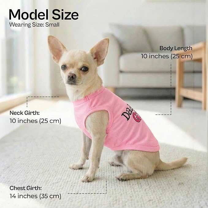 Parisian Pet Dog Shirt – 100% Cotton Shirts for Small Dogs – Pink Sleeveless Puppy Clothes – Lightweight and Breathable Dog Apparel – Girl Dogs Clothes - Stretchy Daddy’s Girl Pet Shirt