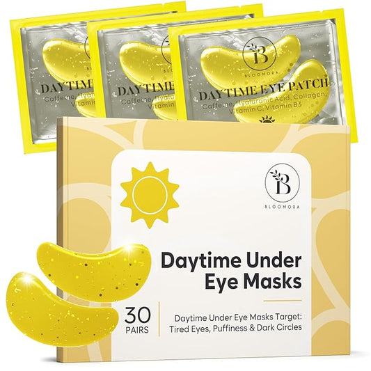 BLOOMORA Daytime Under Eye Patches for Puffy Eyes and Dark Circles, Gel Eye Masks with Caffeine, Collagen & Vitamin C, Deeply Moisturizing, Bachelorette Party Favors, Anti Wrinkle Patches (30 Pairs)
