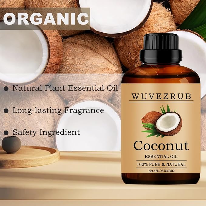 Coconut Essential Oil -, Pure and Natural for Aromatherapy Diffuser - 240ML/8 Fl Oz