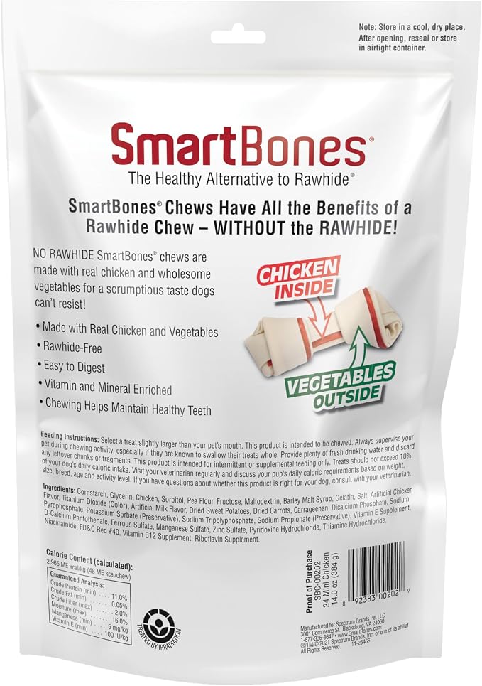 SmartBones Mini Bones Rawhide-Free Dog Treat, With Real Chicken, 24 Count | With With Real Chicken & Veggies, Easy To Digest Chew, Vitamin & Mineral Enriched, Supports Dental Health, For Small Dogs