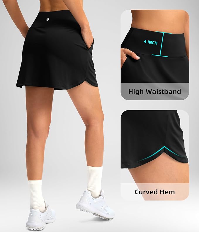 16'' Skorts for Women with 4 Pockets Athletic Tennis Golf Skirt | Built-in Shorts, High Waisted, Stretchy, A Line, Casual, Pickleball, Skort